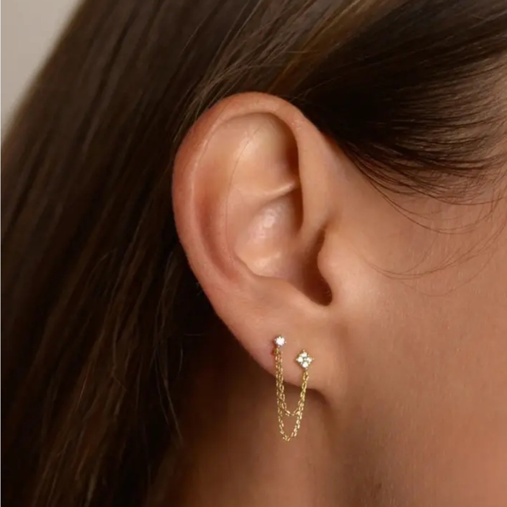 Delicate Double-Stud Chain Earrings in Gold